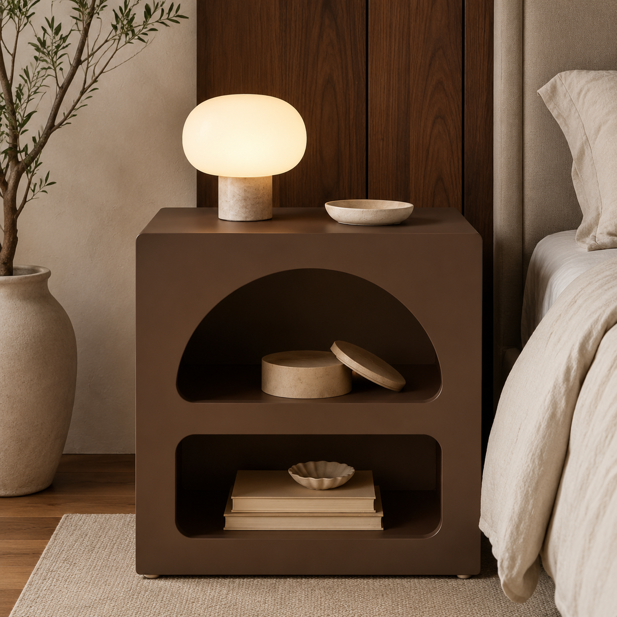 Table de chevet Naya – Design arrondi à deux niches