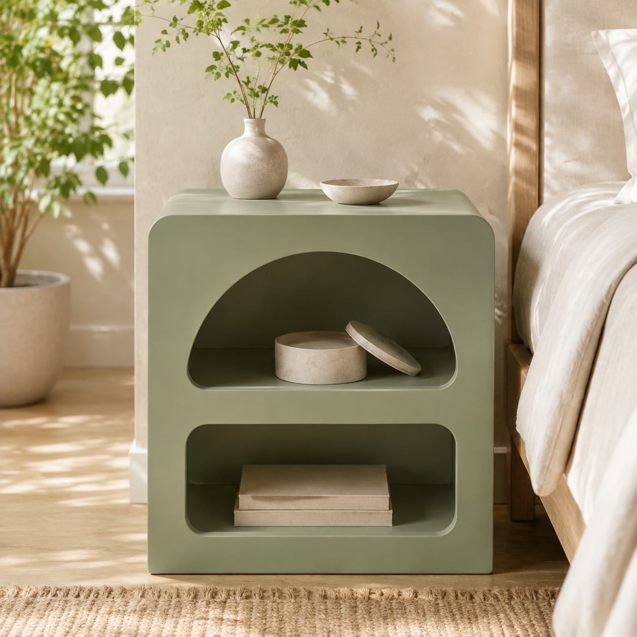 Table de chevet Naya – Design arrondi à deux niches