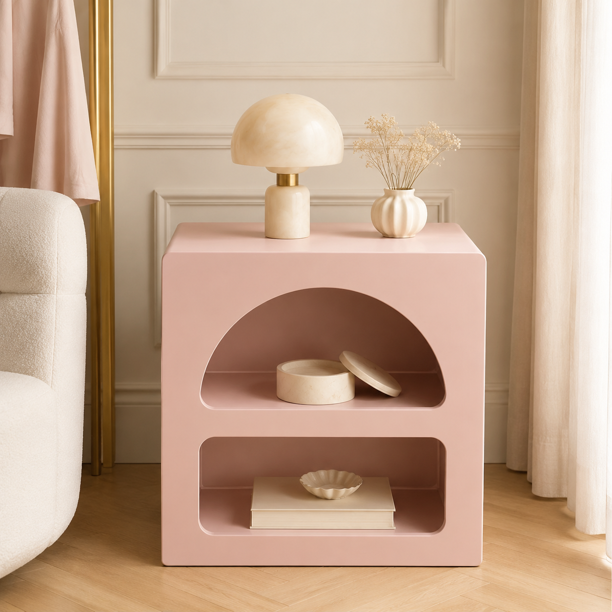 Table de chevet Naya – Design arrondi à deux niches