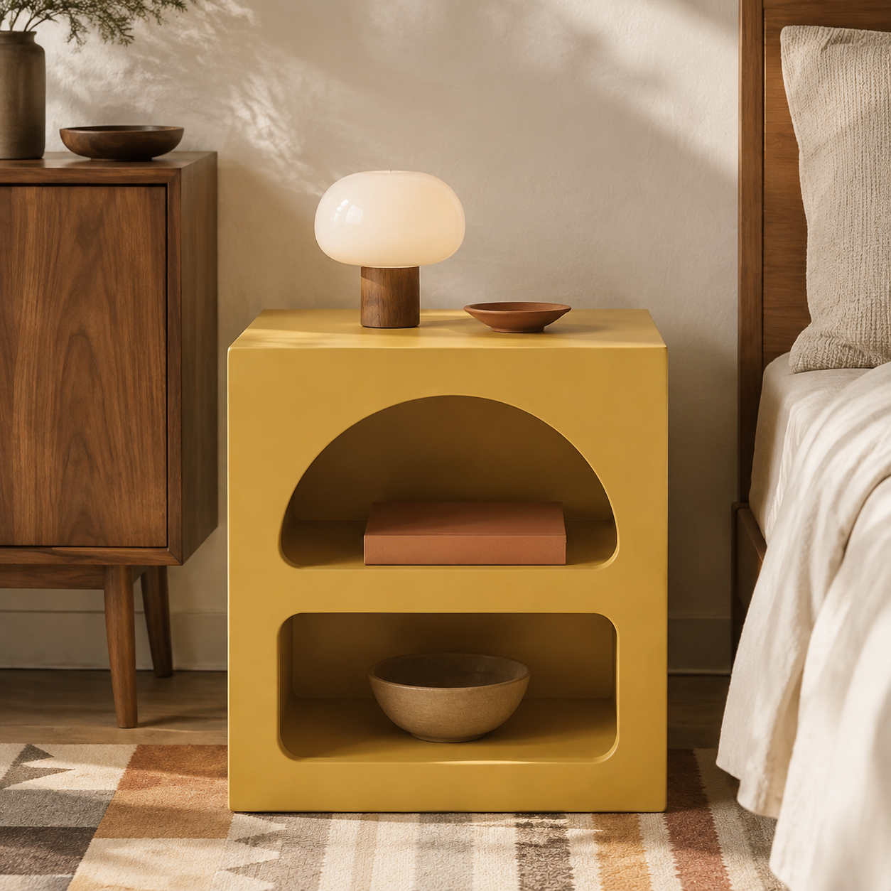 Table de chevet Naya – Design arrondi à deux niches