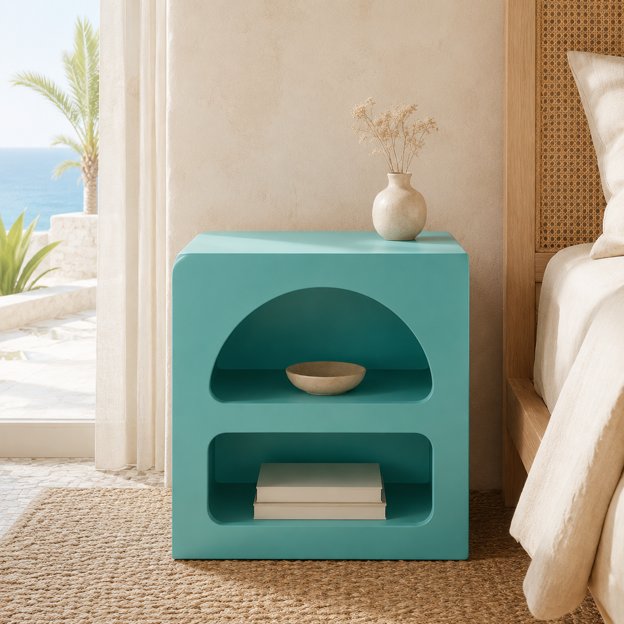 Table de chevet Naya – Design arrondi à deux niches