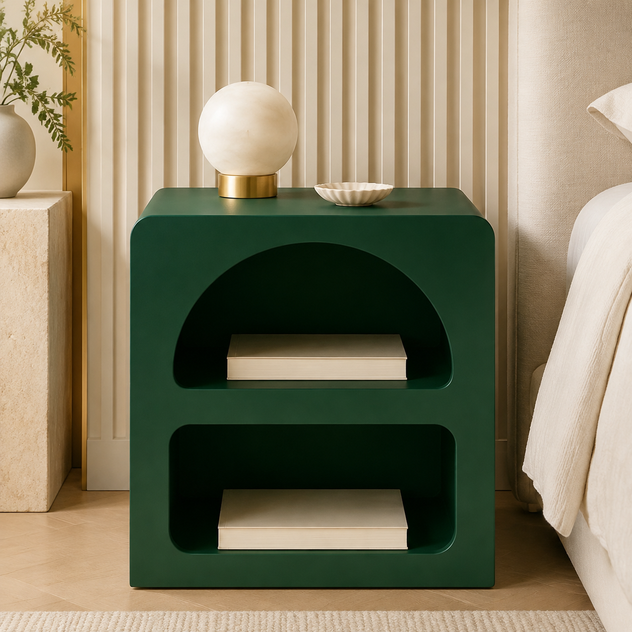 Table de chevet Naya – Design arrondi à deux niches