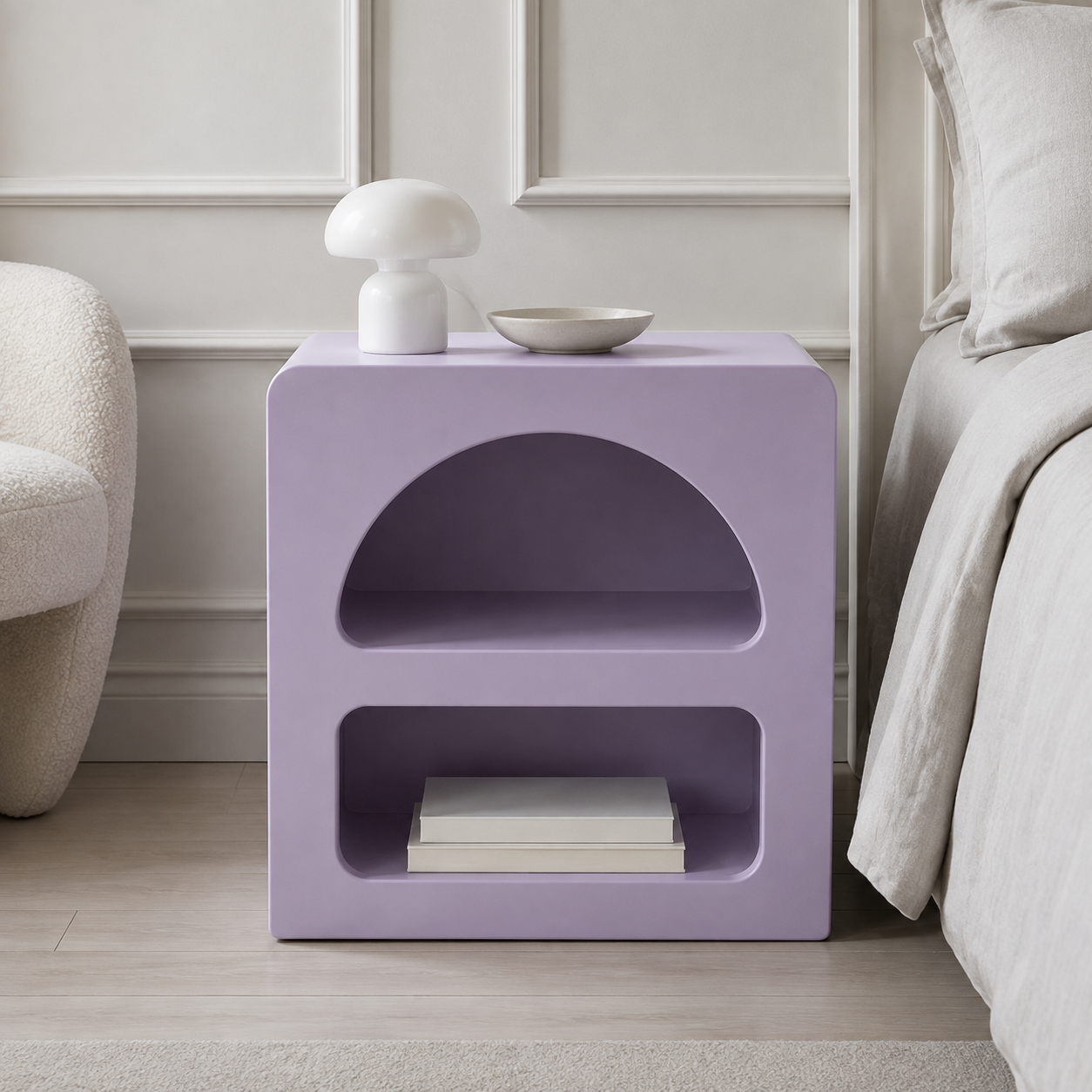 Table de chevet Naya – Design arrondi à deux niches