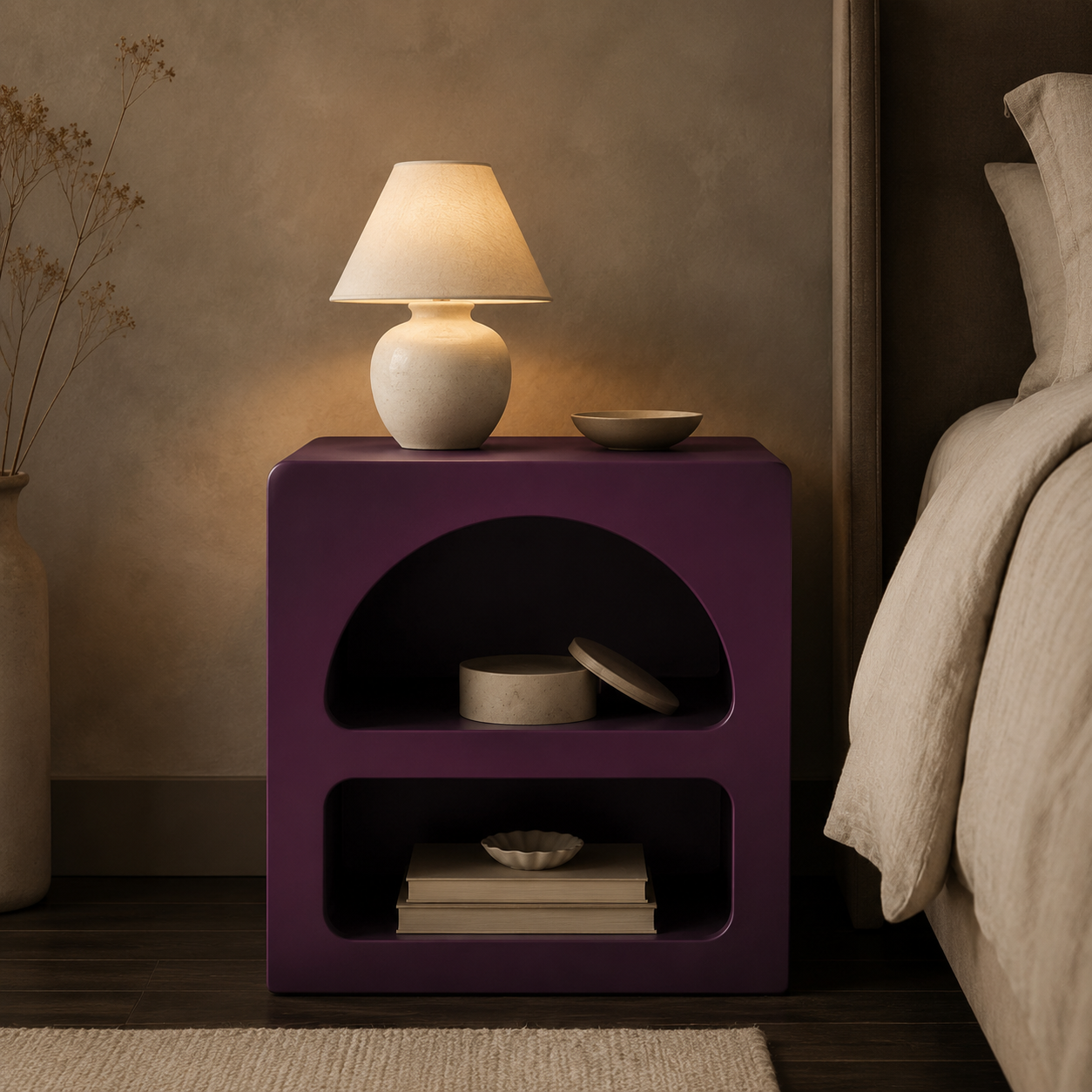 Table de chevet Naya – Design arrondi à deux niches