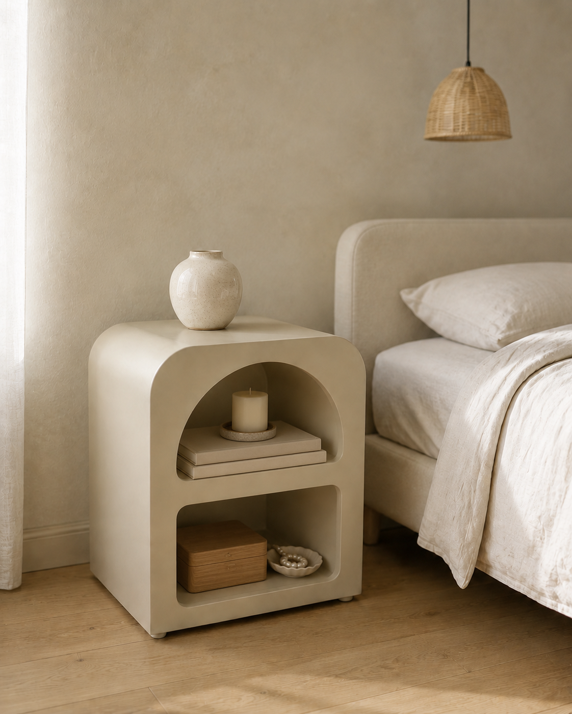 Table de chevet Naya – Design arrondi à deux niches
