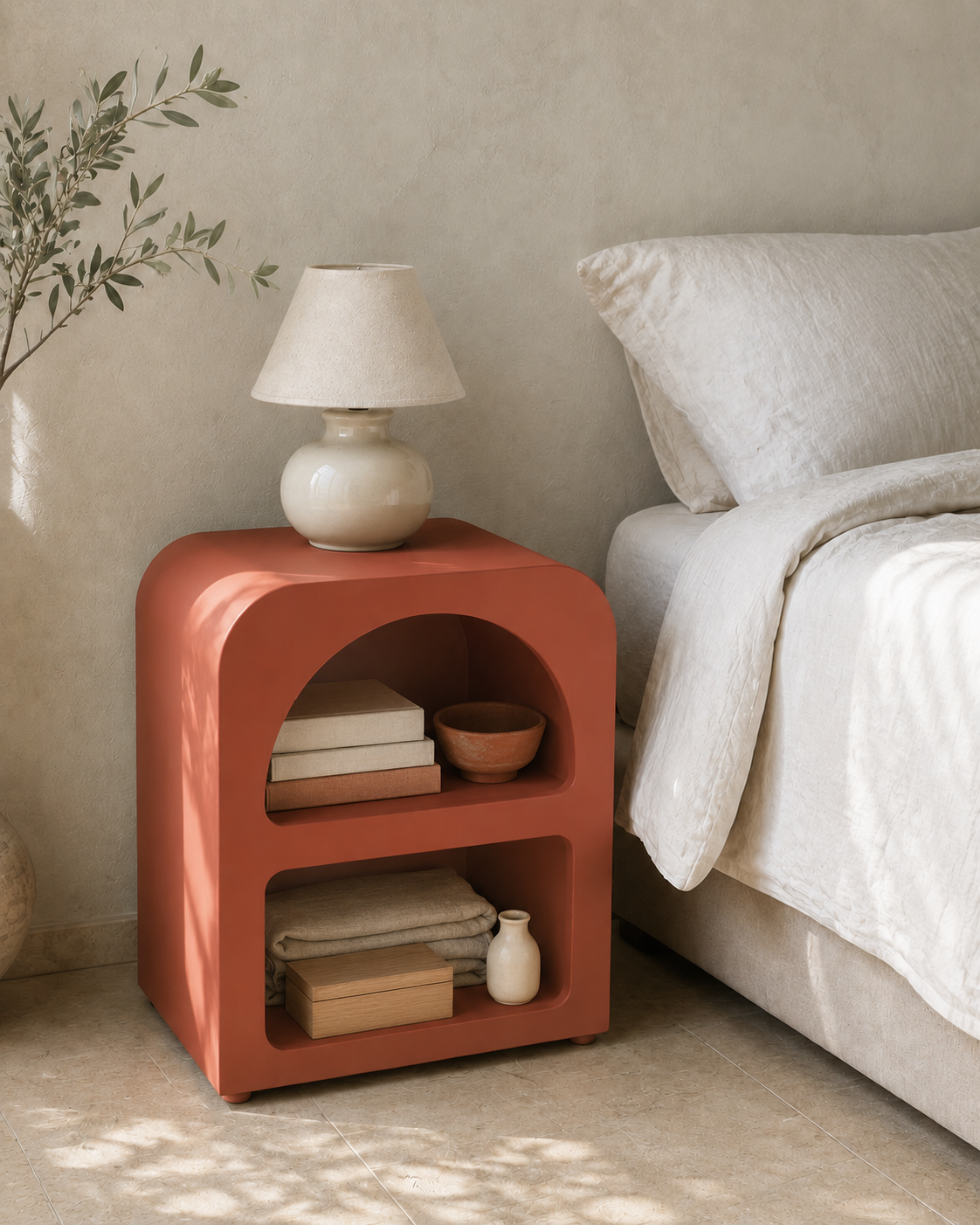 Table de chevet Naya – Design arrondi à deux niches