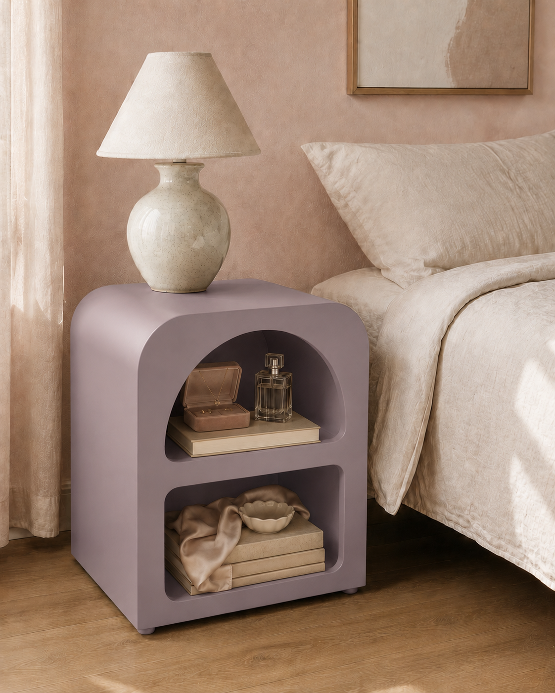 Table de chevet Naya – Design arrondi à deux niches