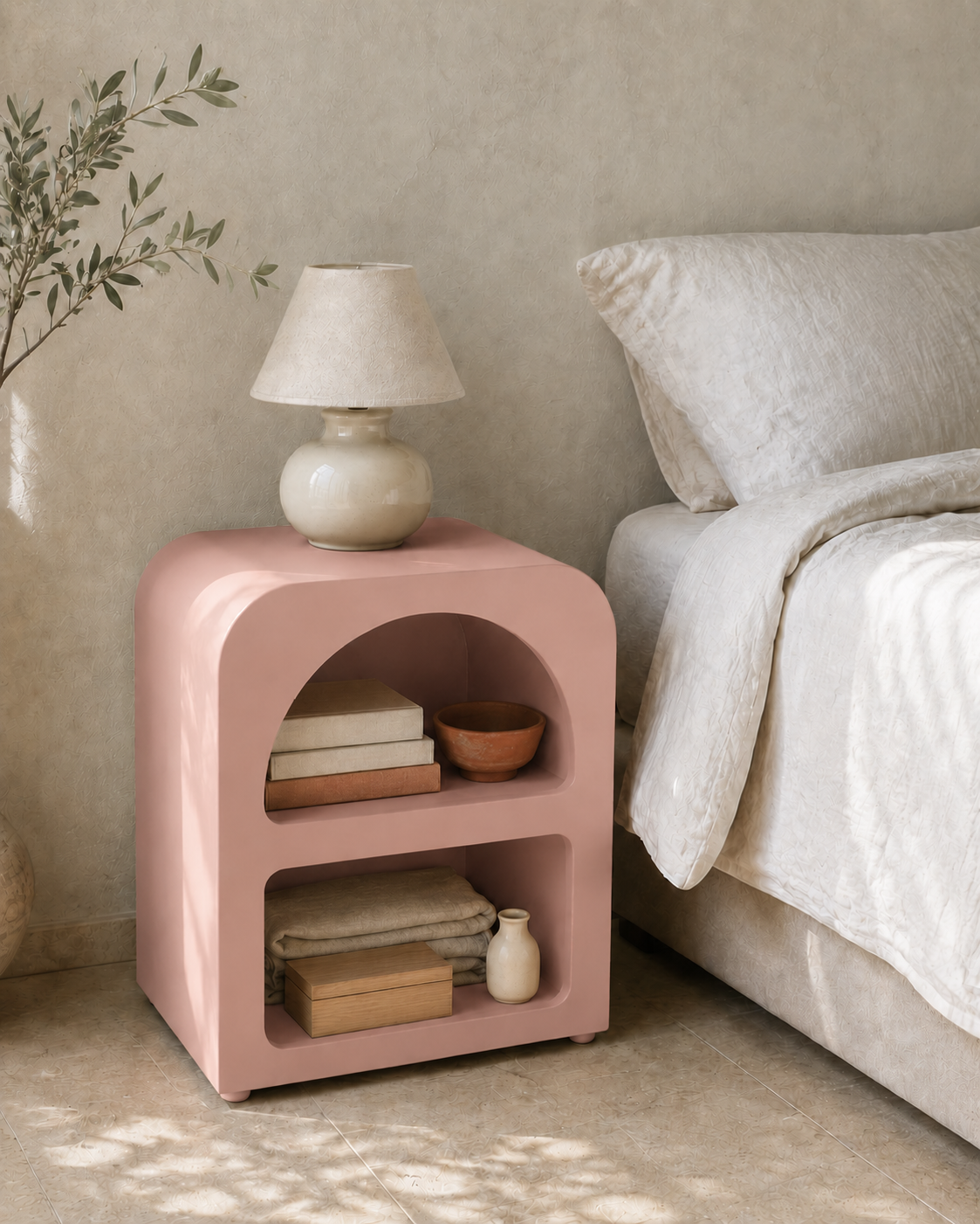 Table de chevet Naya – Design arrondi à deux niches