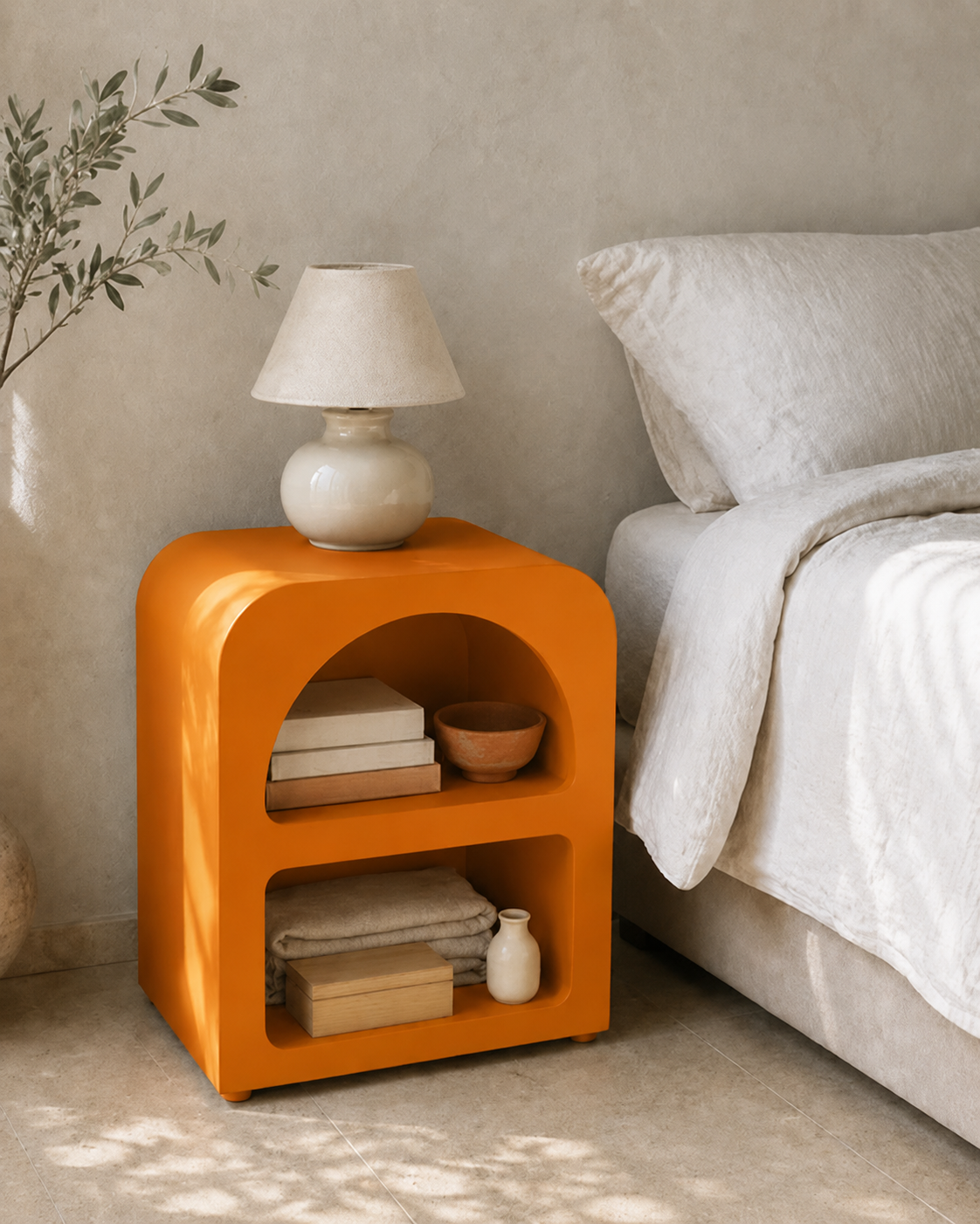 Table de chevet Naya – Design arrondi à deux niches